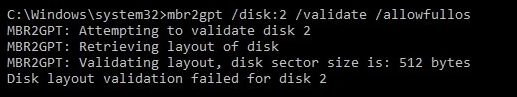 disk layout validation failed for disk 1 발생