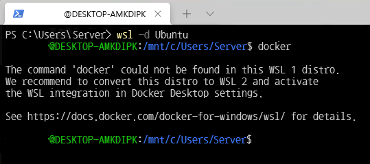 WSL1에서는 Docker가 지원되지 않는다.