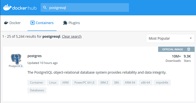 Docker에서 PostgreSQL 검색